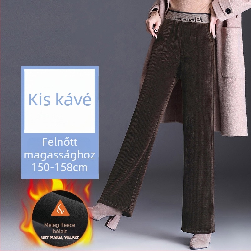 Chenille anyagú széles lábú nadrág fleece béléssel, magas derék, vastag