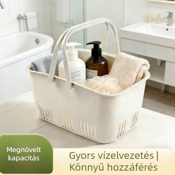 Műanyag fürdőszobai tárolókosár, hordozható kozmetikumok és fürdőtermékek tárolására