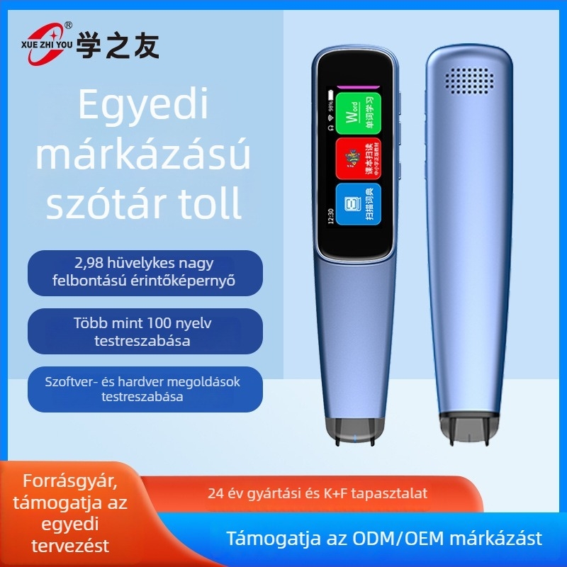 Diákoknak szánt okos szótár toll, testreszabható szókeresés, fordítás és olvasás, MP3 lejátszás, újratölthető Li-ion akkumulátor, 5V tápegység, 1W hangfal; egyedi modell
