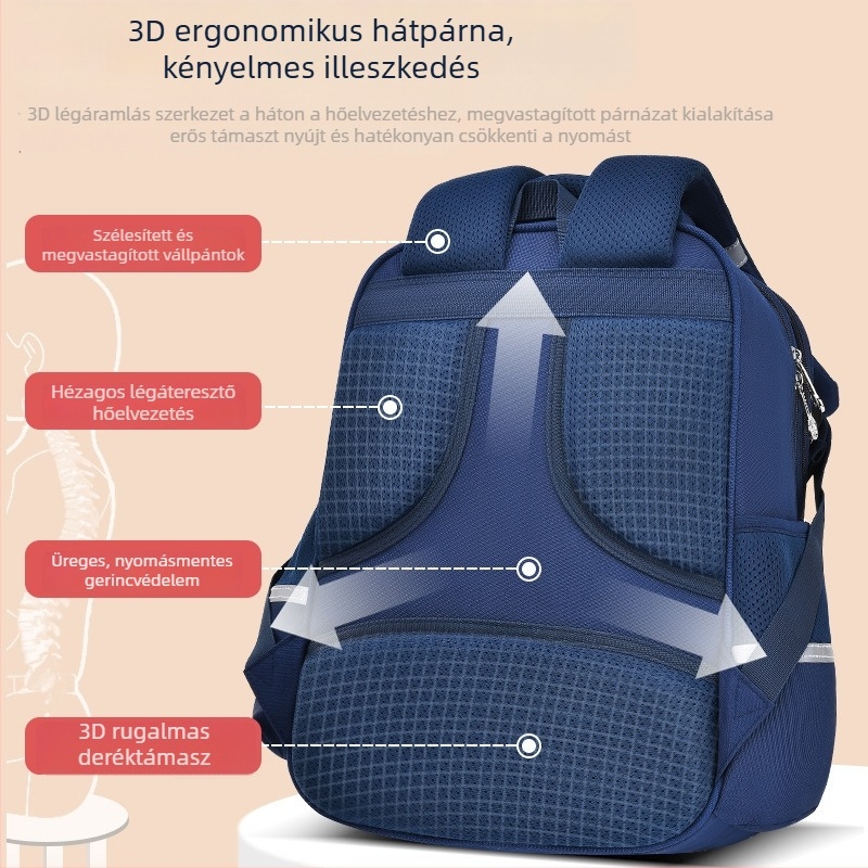 Nagy kapacitású iskolai hátizsák uniszex, általános iskolás tanulók számára, 1–6. osztály