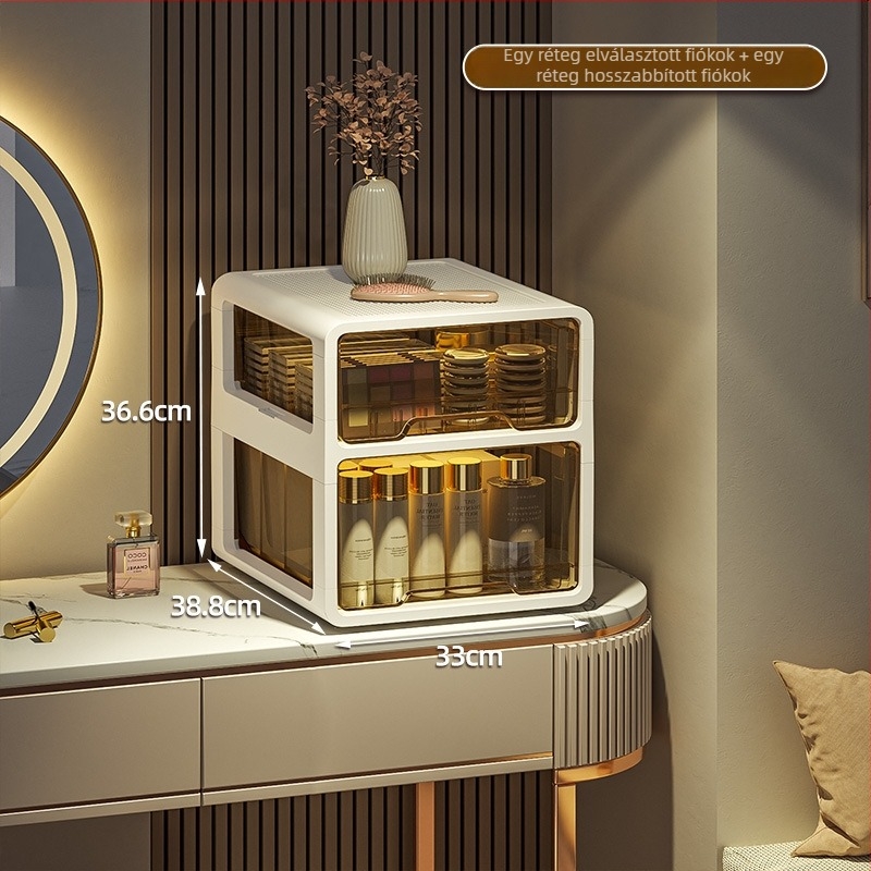 Kozmetikai tároló szekrény fiókos kialakítással, többrétegű PP műanyag szervező, modell JH2002, kapacitás 0–5 L