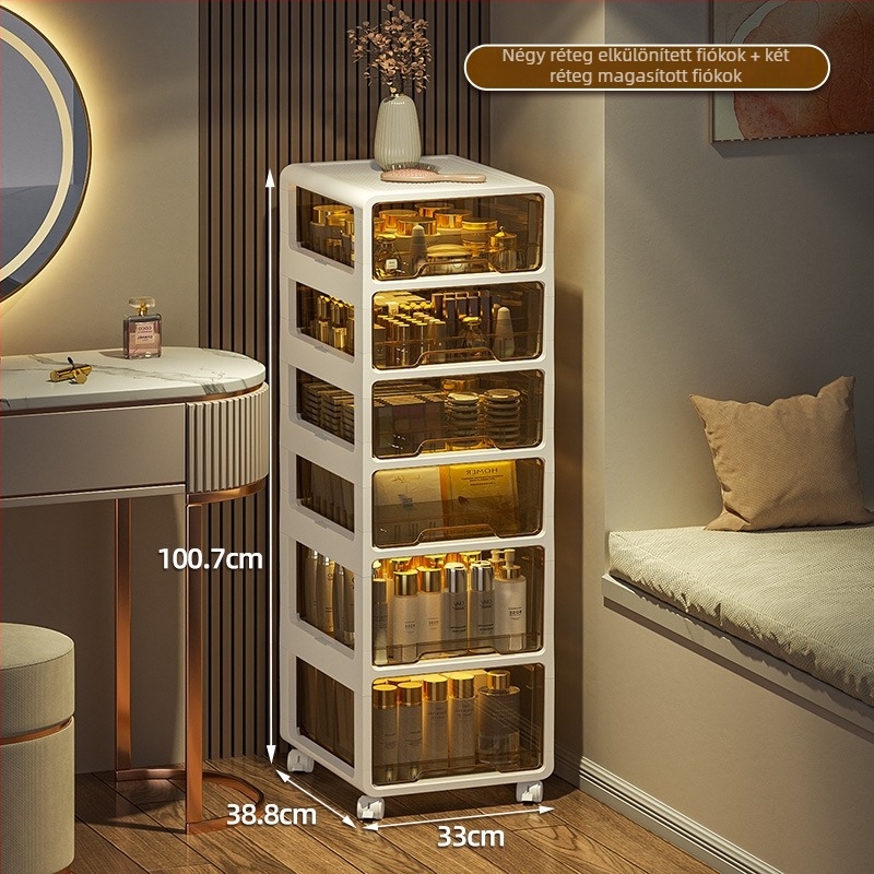 Kozmetikai tároló szekrény fiókos kialakítással, többrétegű PP műanyag szervező, modell JH2002, kapacitás 0–5 L