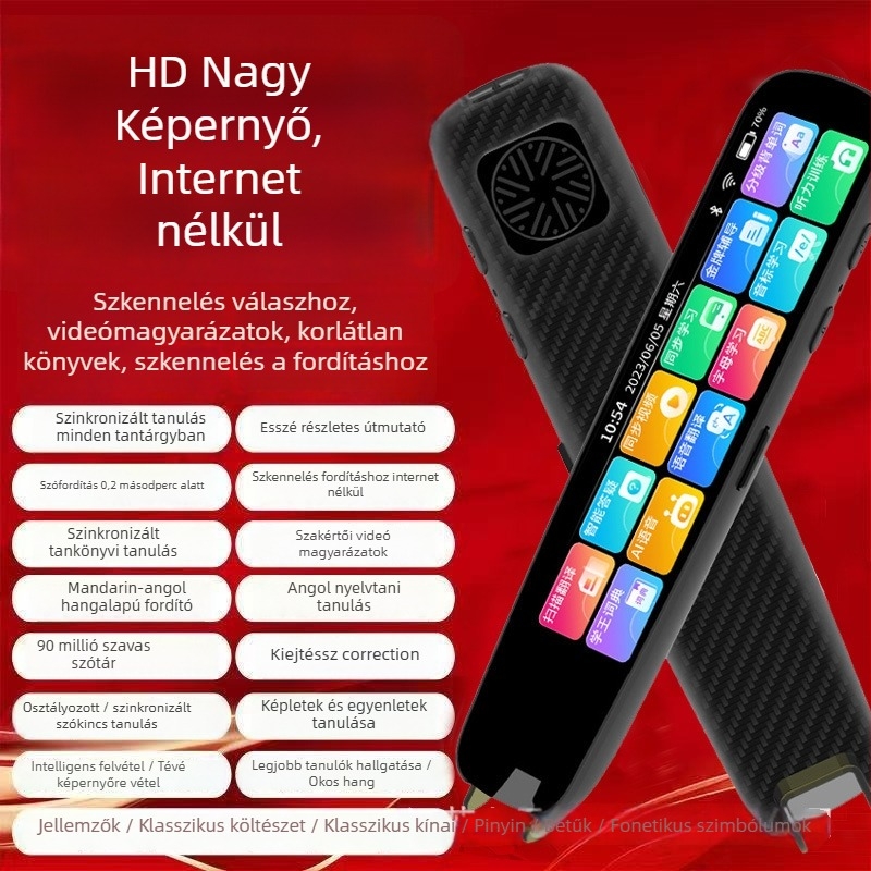 Intelligens olvasó toll közép- és gimnáziumi tanulók számára, modell M12, méretek 170×60×40 mm, súly 140 g, újratölthető lítium akkumulátor