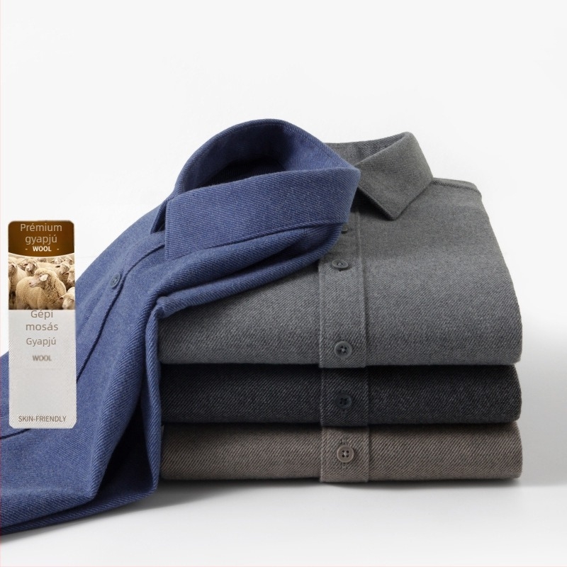 Férfi ing gyapjú-pamut keverékből (93,8% pamut, 6,2% gyapjú), rever gallér, hosszú ujjú, egyszínű, vastag anyag, ősz 2024 megjelenés