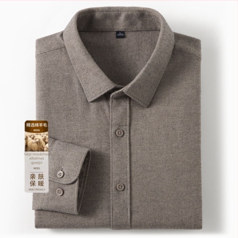 Férfi ing gyapjú-pamut keverékből (93,8% pamut, 6,2% gyapjú), rever gallér, hosszú ujjú, egyszínű, vastag anyag, ősz 2024 megjelenés