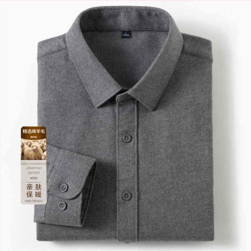 Férfi ing gyapjú-pamut keverékből (93,8% pamut, 6,2% gyapjú), rever gallér, hosszú ujjú, egyszínű, vastag anyag, ősz 2024 megjelenés