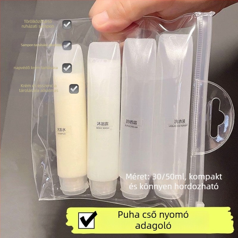 Utazási nyomócső típusú visszatöltő üveg loziónak, tusfürdőnek és samponnak | Márka Unique | Anyag: Műanyag