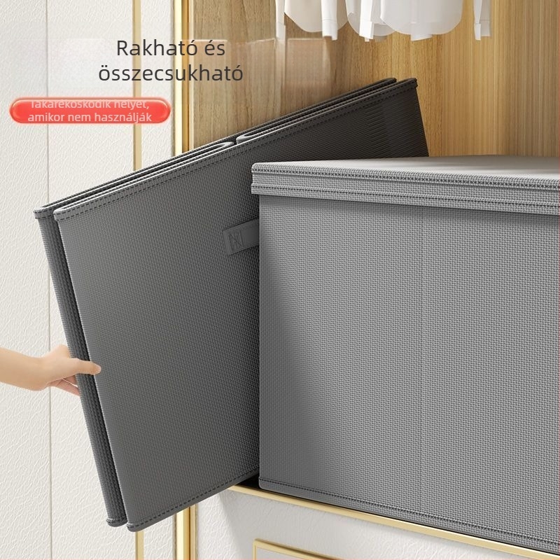 Ruhatároló doboz, nem szőtt textil, 30–40 L, összecsukható, fedéllel, gardróbhoz