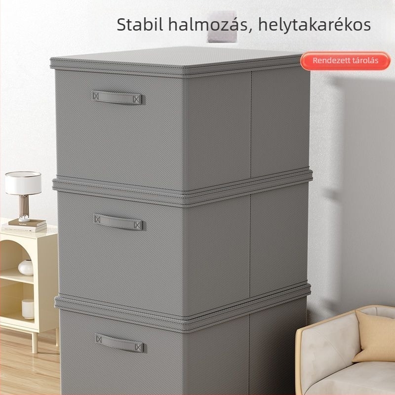 Ruhatároló doboz, nem szőtt textil, 30–40 L, összecsukható, fedéllel, gardróbhoz