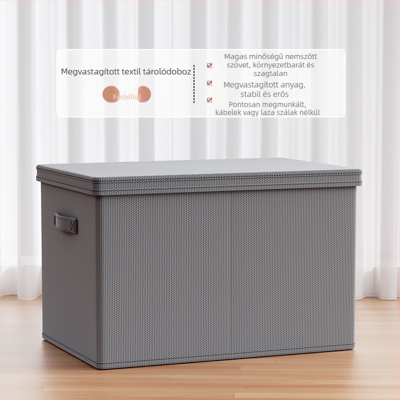 Ruhatároló doboz, nem szőtt textil, 30–40 L, összecsukható, fedéllel, gardróbhoz