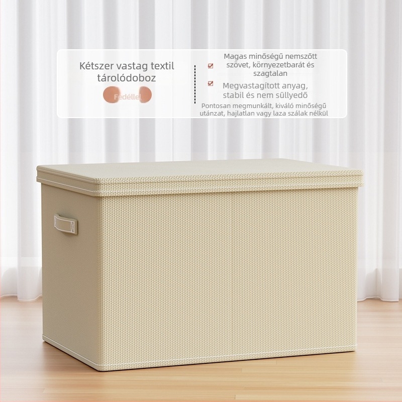 Ruhatároló doboz, nem szőtt textil, 30–40 L, összecsukható, fedéllel, gardróbhoz