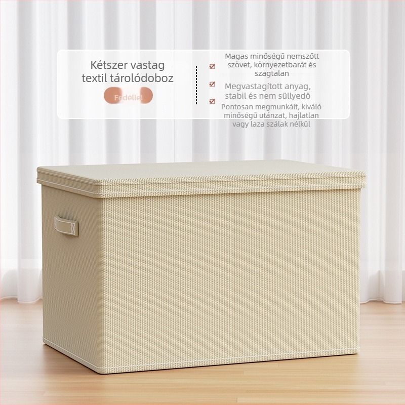 Ruhatároló doboz, nem szőtt textil, 30–40 L, összecsukható, fedéllel, gardróbhoz
