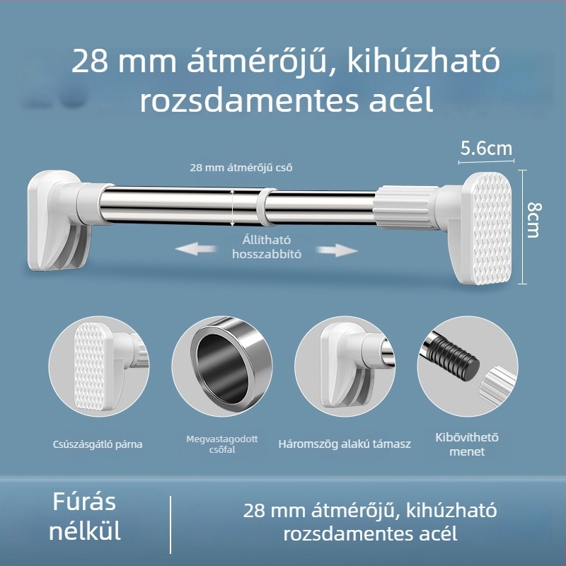 Fúrás nélküli teleszkópos ruhaszárító rúd, erkélyre, kinyitható