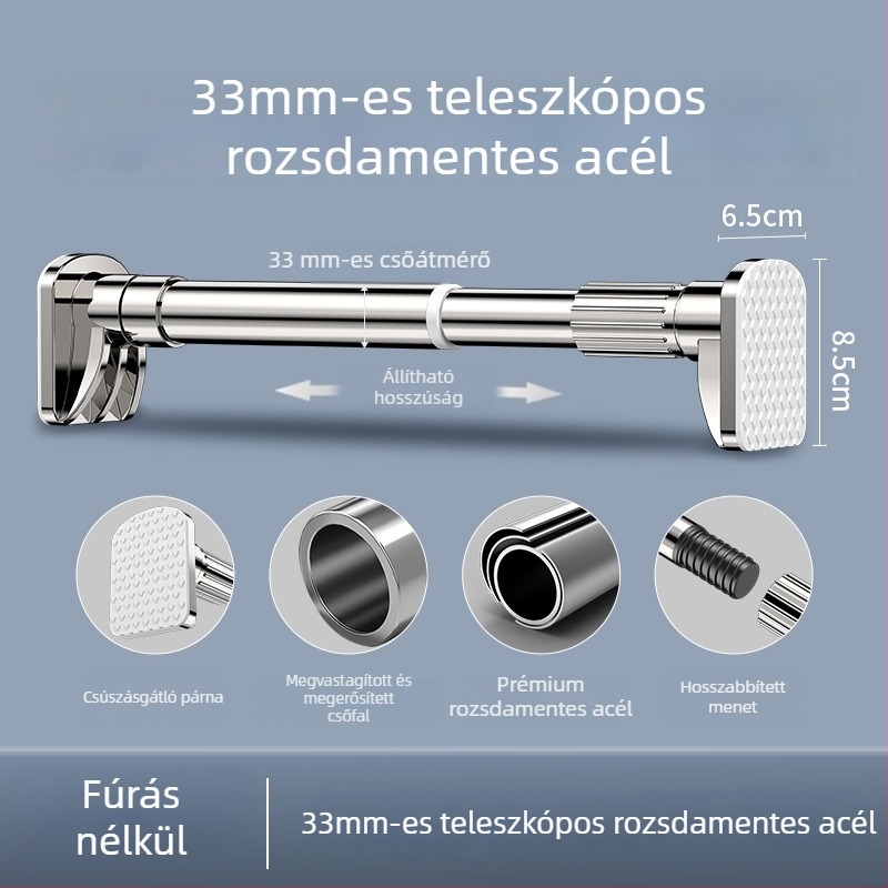 Fúrás nélküli teleszkópos ruhaszárító rúd, erkélyre, kinyitható