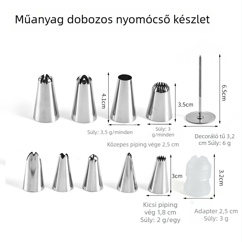 Díszítőfejek készlet, rozsdamentes acél 430 + PP, torták díszítésére, modern minimalista stílus, buborékos csomagolás (2014)