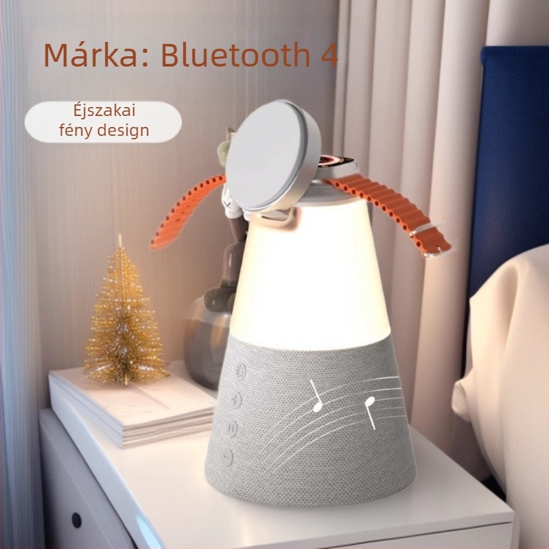 Mágneses vezeték nélküli töltésű Bluetooth hangszóró éjjeli fény - 3 az 1-ben telefonhoz és órához; Két eszköz gyors töltés; Sztereó hang + lágy fény; Bluetooth 5.3, 2 hangszóró, 10 m hatótáv, beépített 1000-1200 mAh akkumulátor, 15W