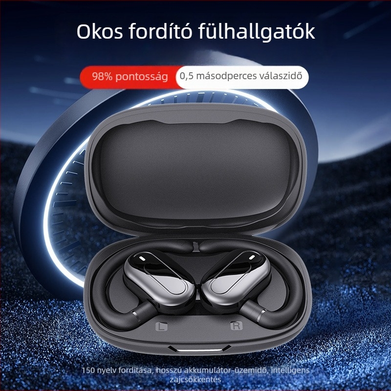 B13 fordító fejhallgató Bluetooth-kal, töltőtokkal, állítható szög, dialógusfordítás, érintéses vezérlés