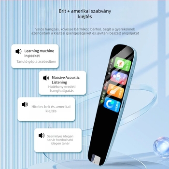 Kínai–angol intelligens pontolvasó toll általános- és középiskolások számára, hangalapú fordítással és kurzus-szinkronizációval, ABS ház, újratölthető lítium-ion akkumulátor