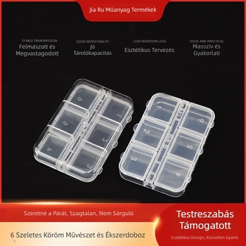 Hat rekeszes átlátszó műanyag tároló doboz gyöngyök és körömáru kiegészítők számára (PS)