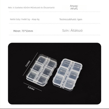 Hat rekeszes átlátszó műanyag tároló doboz gyöngyök és körömáru kiegészítők számára (PS)