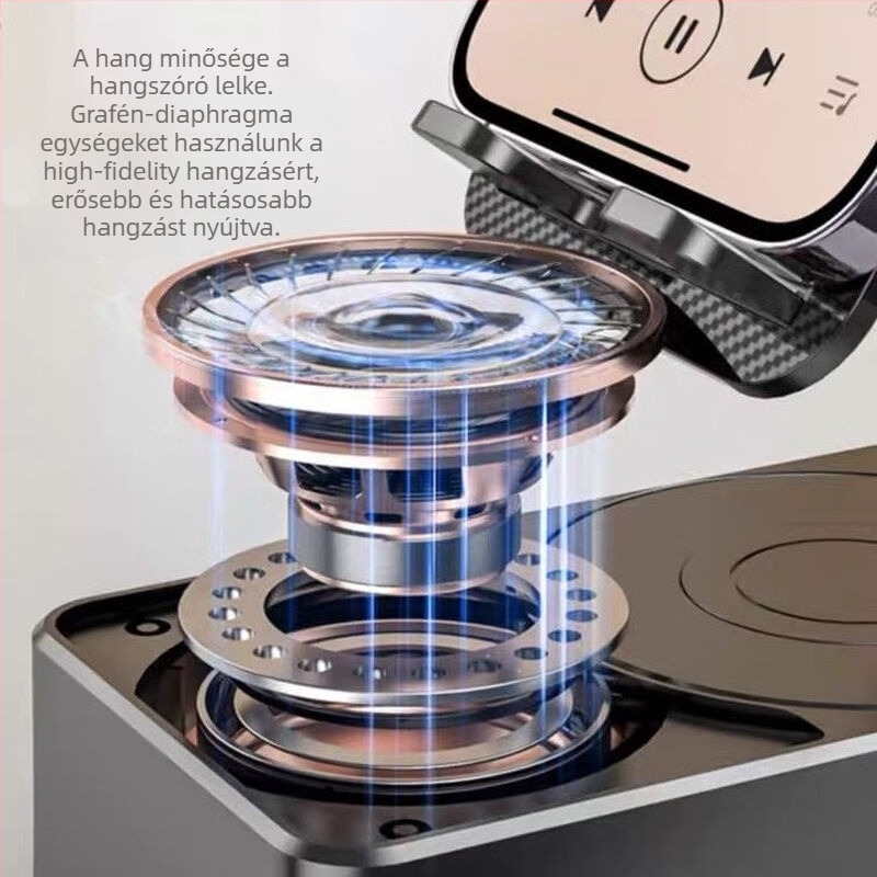 Okosház intelligens telefon-tartó, 360° forgatható, beépített 4000–6000 mAh akkumulátor, Bluetooth hangszóró, 3‑in‑1, 5W kimenet (5V), frekvenciaválasz 60 Hz–15 kHz, SNR ≥ 70 dB