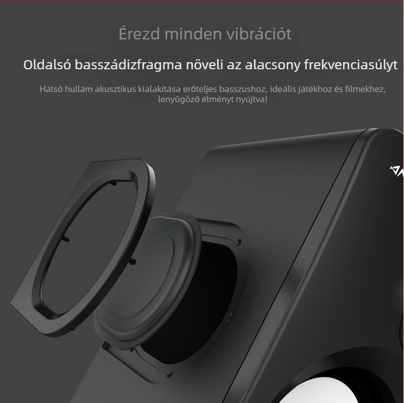 Szubwoofer hangrendszer otthoni és asztali számítógépekhez Bluetooth-kapcsolattal, 65 Hz–20 kHz frekvenciatartomány, SNR ≥95 dB, teljesítmény 5W, hatótáv 10 m