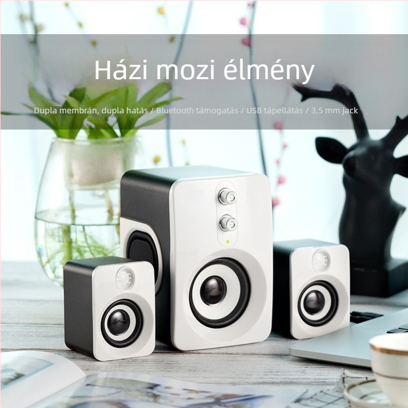 Szubwoofer hangrendszer otthoni és asztali számítógépekhez Bluetooth-kapcsolattal, 65 Hz–20 kHz frekvenciatartomány, SNR ≥95 dB, teljesítmény 5W, hatótáv 10 m