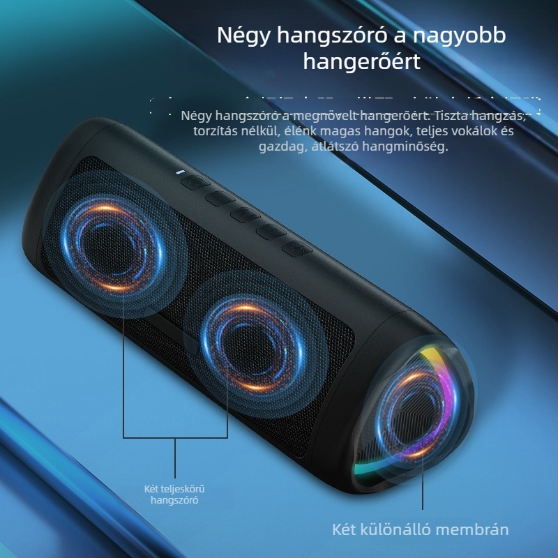 Saberis Bluetooth 5.3 hordozható TWS vízálló hangszóró, 10W, IPX5, beépített 800–1000mAh akkumulátor, akár 20 m hatótávolság
