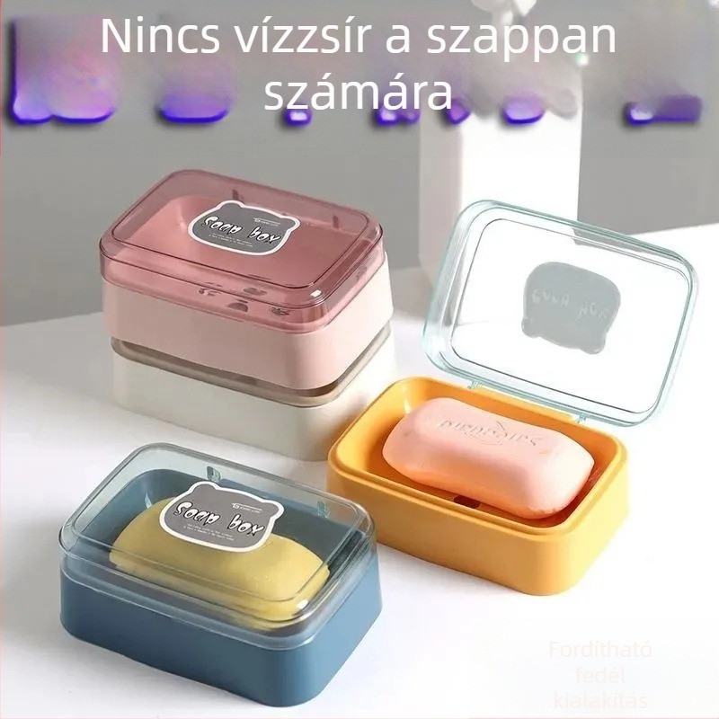 Szappontartó doboz fedővel és lefolyó résszel, hordozható diákszálláshoz és otthoni fürdőszobához, műanyag