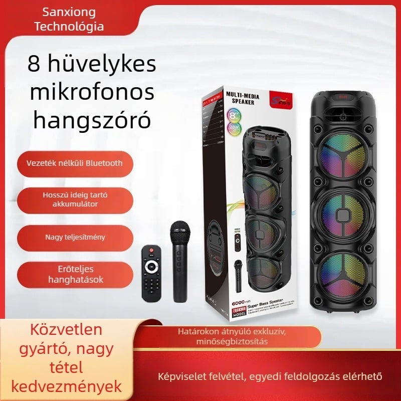 ZQS8308 Hordozható Bluetooth hangszóró erős teljesítménnyel, beépített akkumulátorral (40W; Bluetooth 5.0; 4000–6000 mAh; 60 Hz–15 kHz; hatótáv 15 m)