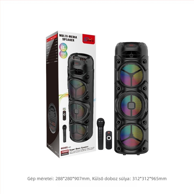 ZQS8308 Hordozható Bluetooth hangszóró erős teljesítménnyel, beépített akkumulátorral (40W; Bluetooth 5.0; 4000–6000 mAh; 60 Hz–15 kHz; hatótáv 15 m)