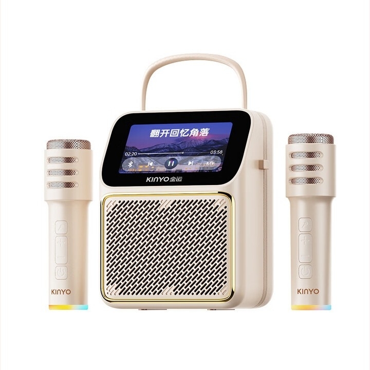 Karaoke hangszóró szöveges kijelzővel és beépített mikrofonnal, Bluetooth 5.0, két hangszóró, 4000–6000 mAh akkumulátor