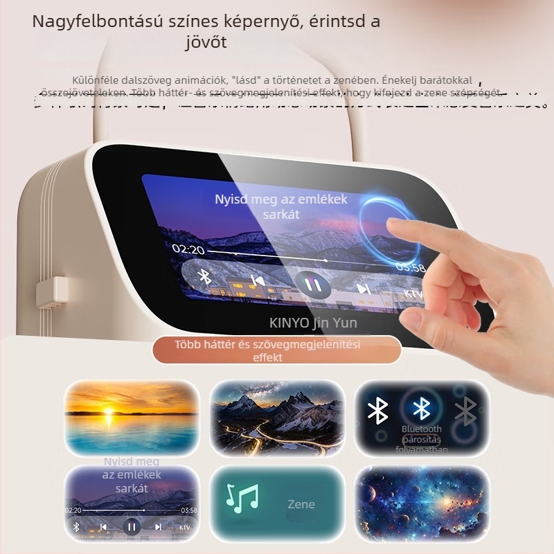 Karaoke hangszóró szöveges kijelzővel és beépített mikrofonnal, Bluetooth 5.0, két hangszóró, 4000–6000 mAh akkumulátor