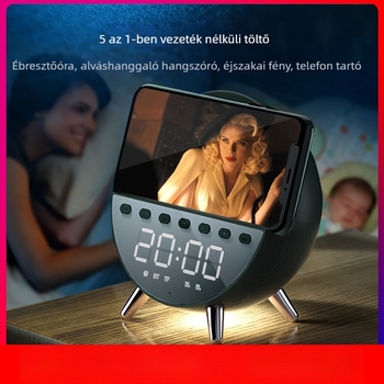 Bluetooth hangfal ébresztőórával, éjjeli lámpával és vezeték nélküli töltéssel (Bluetooth 5.1 • 4W kimenet • 80 Hz–20 kHz • 15 m hatótáv • beépített akkumulátor)