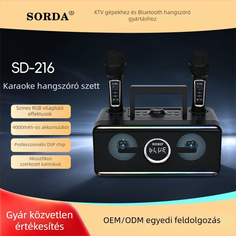 SDRD Minden egyben vezeték nélküli Bluetooth karaoke hangfal mikrofonnal kültéri és beltéri használatra, 20W, Bluetooth 5.2, IPX2, 100Hz-18kHz, beépített akkumulátor 2000-4000mAh
