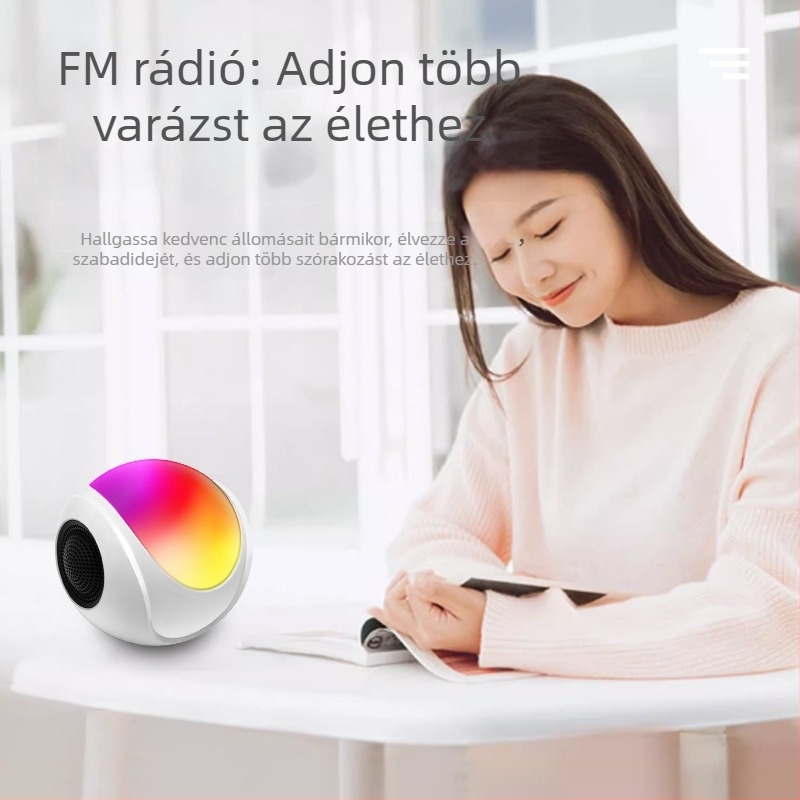 Mini asztali Bluetooth hangfal színes LED világítással, kártyahely, kültéri modell
