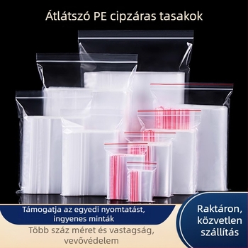 Átlátszó PE önzáró tasakok, élelmiszer-minőségű csomagolás, 100 mm vastagság, változatos méretek tároláshoz