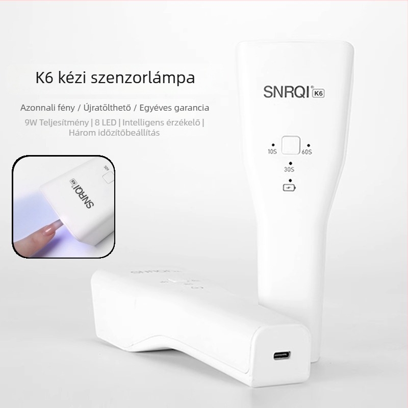 SNRQI K6 Kézi fototerápiás lámpa – Vezeték nélküli indukciós mini köröm-fototerápiás készülék, hordozható köröm szárító lámpa