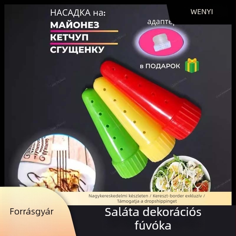 Salátaöntet adagoló készlet díszítőcsövekkel, PP anyagból, OPP tasakos csomagolás, modern minimalist stílus