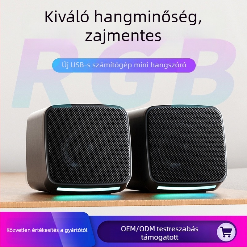 USB-asztali számítógépes sztereó hangfalak, két hangszóró, 5V, 6W, 3D Surround / Virtuális Surround, 3,5 mm bemenet, MP3 lejátszás