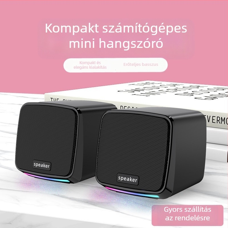 USB-asztali számítógépes sztereó hangfalak, két hangszóró, 5V, 6W, 3D Surround / Virtuális Surround, 3,5 mm bemenet, MP3 lejátszás