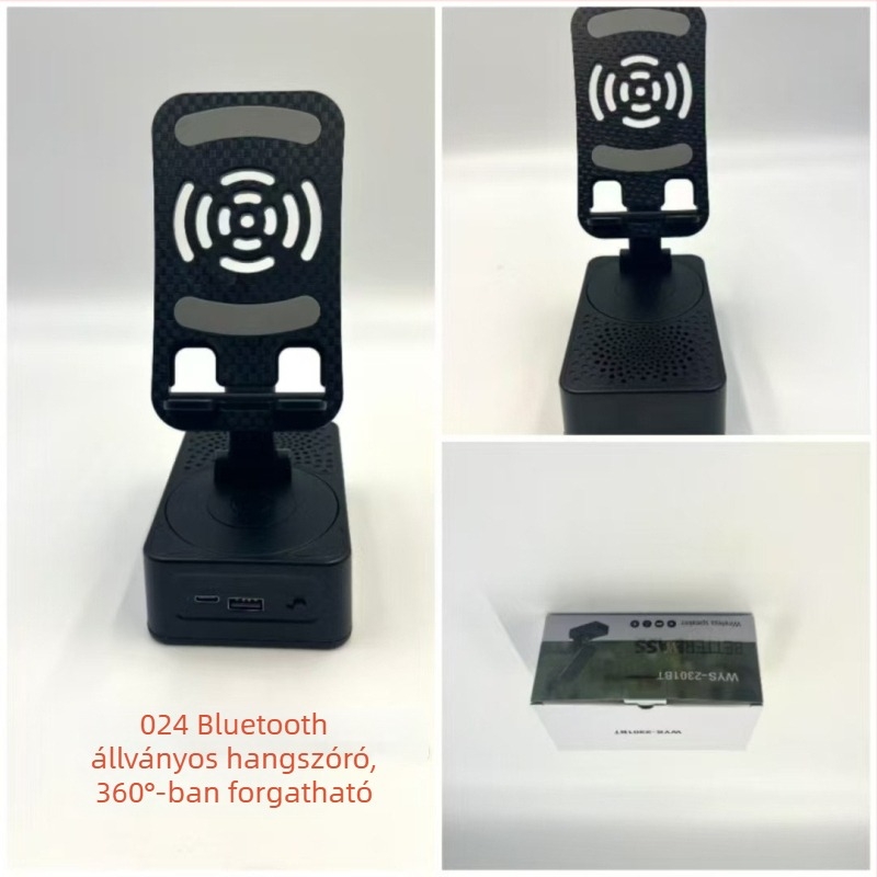 Bluetooth 5.3 forgatható telefonállvány beépített hangszóróval és power bankkal — 3 az 1-ben