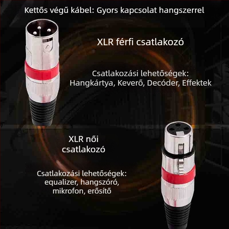 XLR hangkábeles készlet, férfi–női, nikkel bevonattal, tiszta réz mag, oxigénmentes réz vezető, súly 0,5 kg