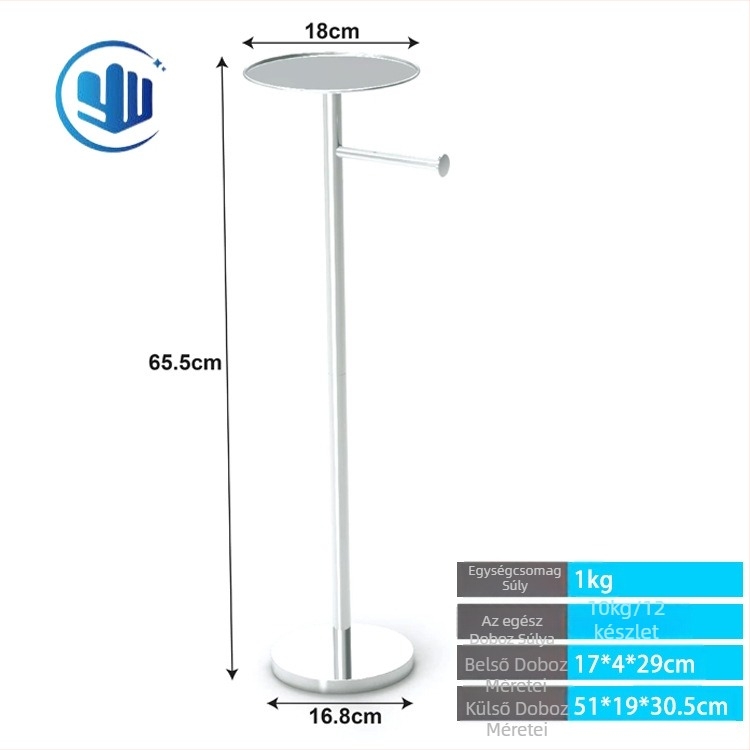 Padlón álló vécépapír tartó, telefontartóval, rozsdamentes acélból, polírozott felülettel, fúrás nélküli rögzítés — Modern minimalista stílus (Padlón álló; Fúrás nélküli; Rozsdamentes acél; Polírozott felület; Telefon tartó)