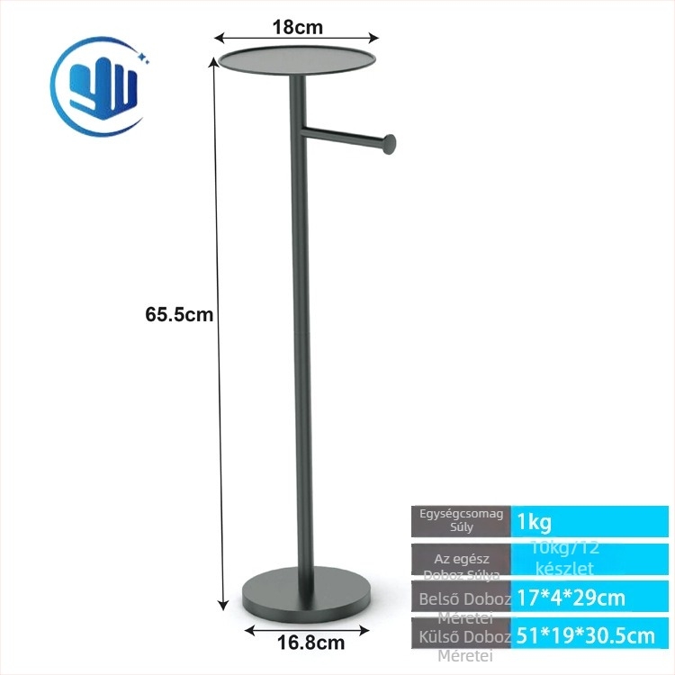 Padlón álló vécépapír tartó, telefontartóval, rozsdamentes acélból, polírozott felülettel, fúrás nélküli rögzítés — Modern minimalista stílus (Padlón álló; Fúrás nélküli; Rozsdamentes acél; Polírozott felület; Telefon tartó)