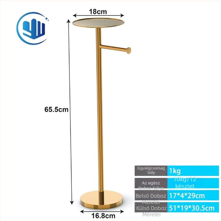 Padlón álló vécépapír tartó, telefontartóval, rozsdamentes acélból, polírozott felülettel, fúrás nélküli rögzítés — Modern minimalista stílus (Padlón álló; Fúrás nélküli; Rozsdamentes acél; Polírozott felület; Telefon tartó)