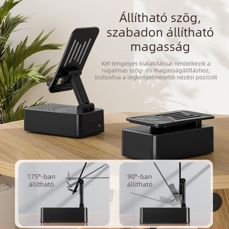 3–in–1 Bluetooth mini hangszóró 360°-os forogatható asztali tartóval, beépített akkumulátorral, 2W, Bluetooth 5.3, 100 Hz–20 kHz
