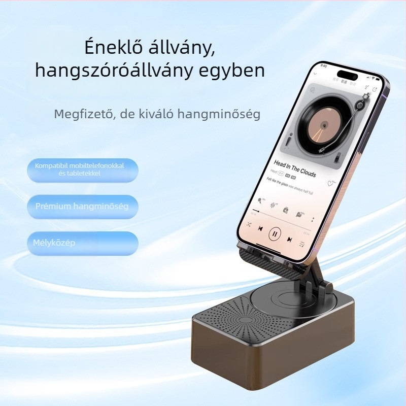 3–in–1 Bluetooth mini hangszóró 360°-os forogatható asztali tartóval, beépített akkumulátorral, 2W, Bluetooth 5.3, 100 Hz–20 kHz