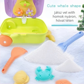 Bálná témájú homok- és vízijáték – műanyag homokozó szerszámkészlet 7–14 éveseknek