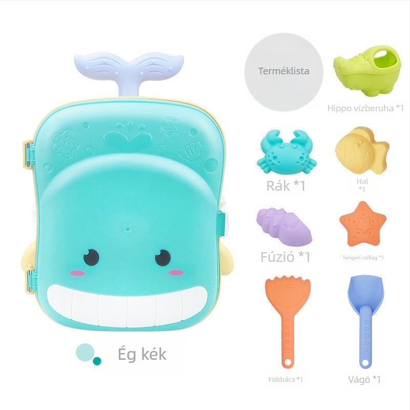 Bálná témájú homok- és vízijáték – műanyag homokozó szerszámkészlet 7–14 éveseknek